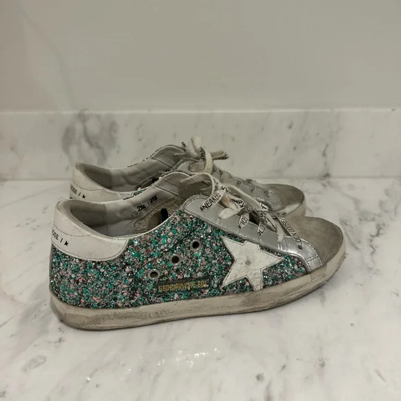 Golden Goose Glitter Sneakers - Silver Blue and Green - Picture 1 of 7